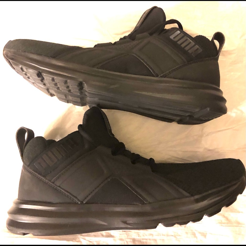 New Puma Enzo 2 Eco Black Mesh High Top Lace-up Running Sneakers Boys size US 6